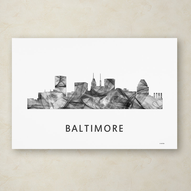 « baltimore maryland horizon wb-bw », reproduction d’impression sur toile tendue, H 30 po x l 47 po x P 2 po