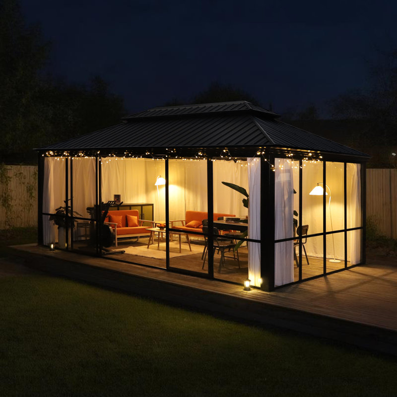 12' W x 20' D Patio Hardtop Gazebo Double Top Outdoor Screen House Aluminum Solarium Backyard Sun Room,Custom Outdoor Living Space