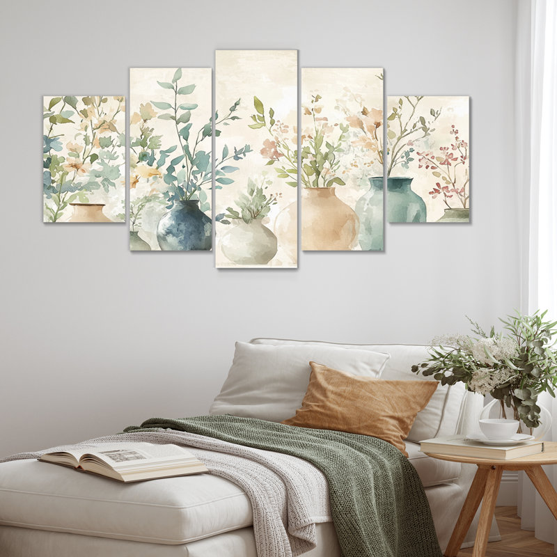 «Green Vases In Collection» - Boho Pottery, ensemble d'art mural