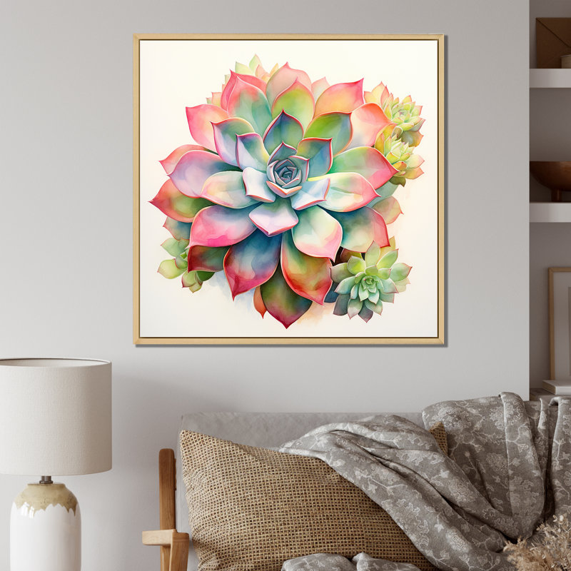 «Blossoming Succulent Tender Retro Blue and Pink I» sur toile, Cadre naturel flottant, 16" H x 16" W