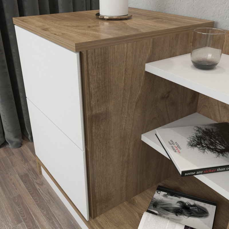 Charlett 2 - Drawer Nightstand with Storage, White/Walnut