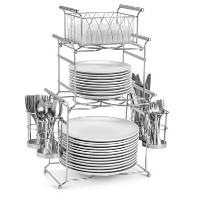 Tackable Set Includes Plate,Silverware Holder  (Silver)