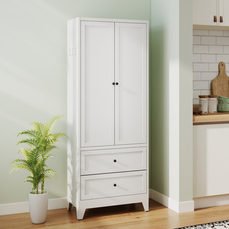 Armoire de cuisine en métal blanc H 72 po Mak Peace