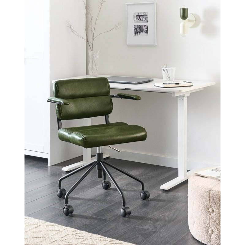 Desk Chair Swivel Faux Leather, Dark Green