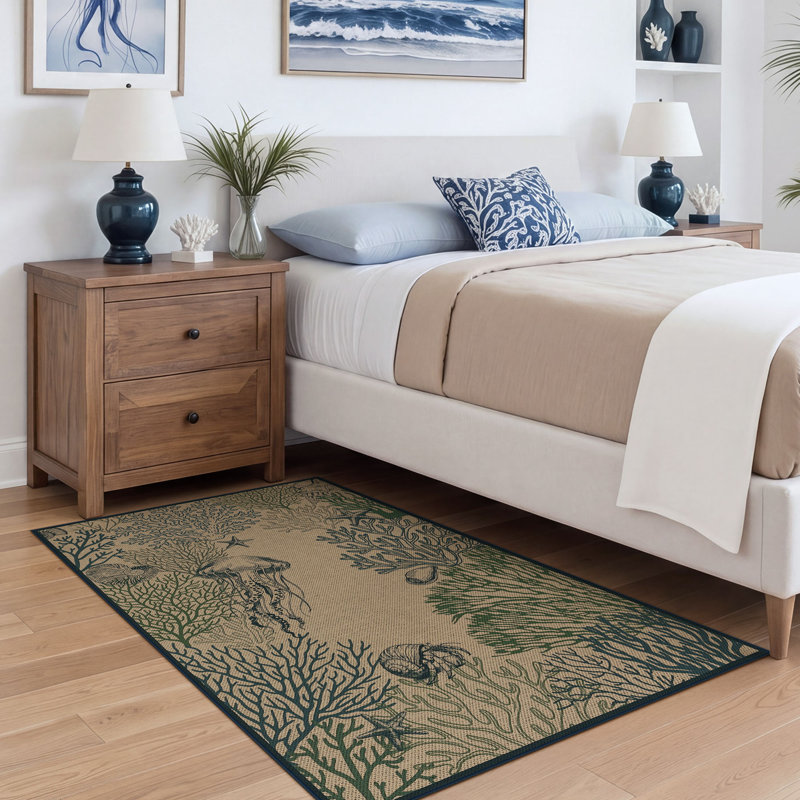 Tapis intérieur / extérieur Boho, Ocean-Blue/Green, Rectangulaire 3 pi x 5 pi