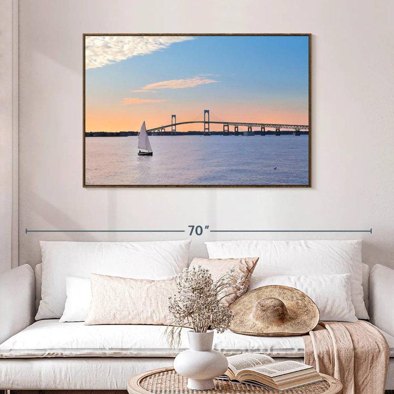 Pont de Newport, 46 po x 31 po, Cadre flottant noyer