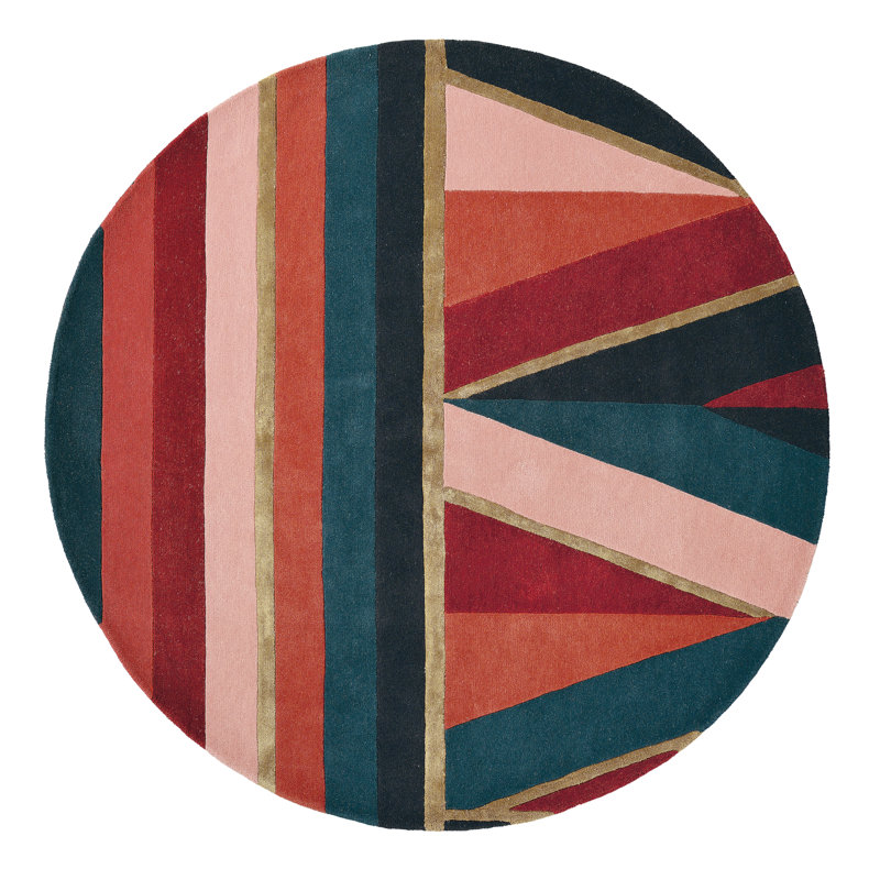 Hand Tufted Area Rug in Red/Blue, Round 4'11"