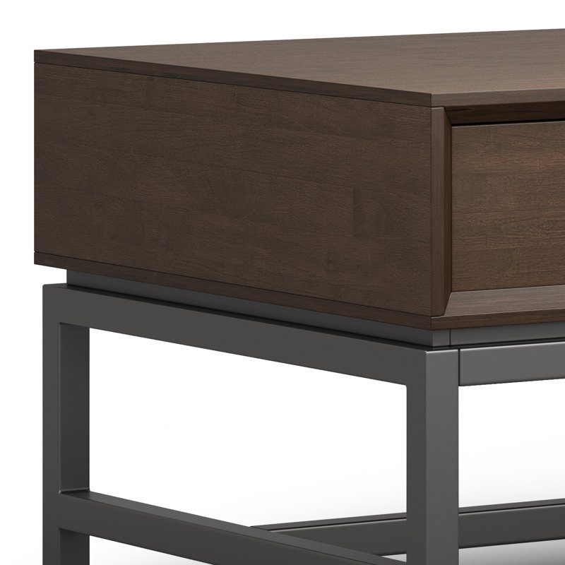 Walnut Brown Lift-Top Coffee Table with Metal Base and Storage