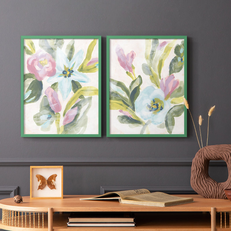 Impression encadrée florale Fresco I-Premium - prête à être accrochée - aucun clou requis - aucun clou requis, Gris