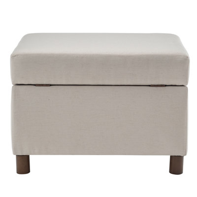 Repose-pieds de rangement rectangulaire de 25 pouces de large avec pieds en bois, couvercle à charnières et tissu rembourré, 2 couleurs disponibles