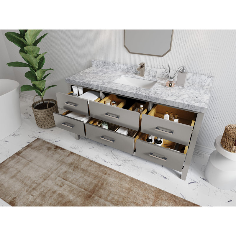 Parker 60'' Single Bathroom Vanity with Quartz Top, Carrara Marble