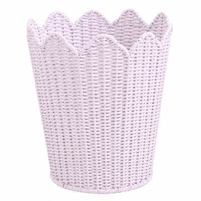 Pale Pink Scalloped Wicker Wastepaper Basket