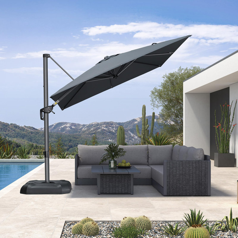 244cm Cantilever Parasol Outdoor Large Parasol Square Cantilever Yard Sun Parasol, Grey
