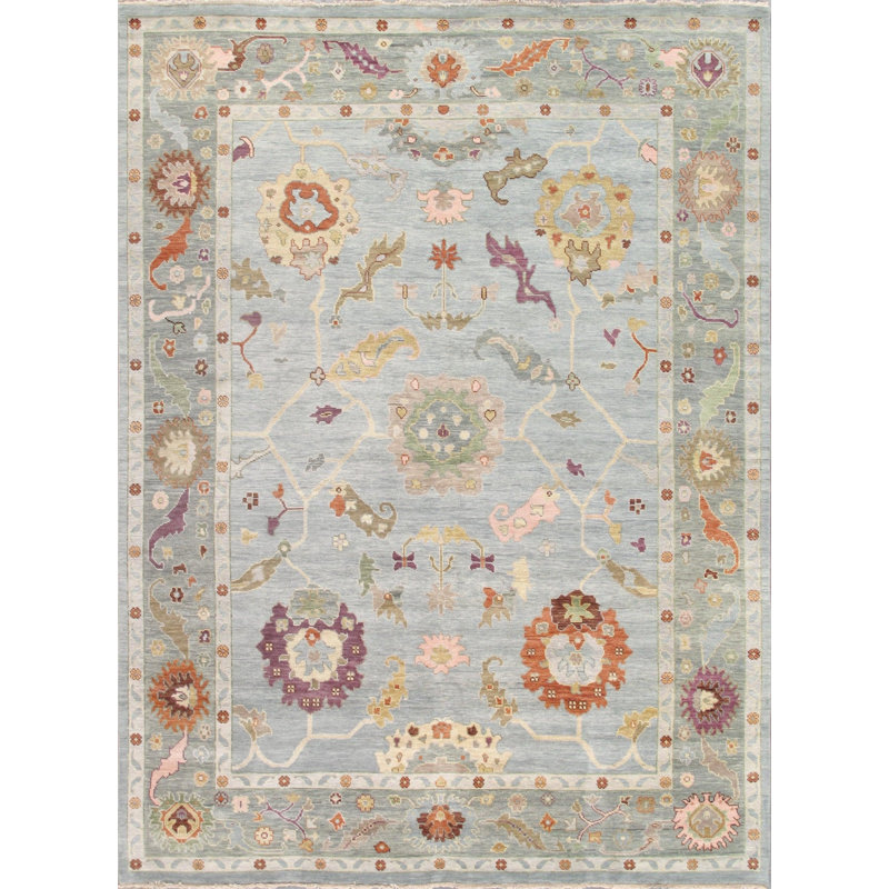 Canvello Oushak Hand-Knotted Blue Wool Area Rug- 9'9" X 13'8", Rectangle 8'10" x 12'