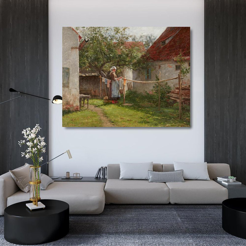 "Wash Day, Bavière" par John Ottis Adams - Art mural sur toile tendue avec châssis, H 48 po x l 33 po