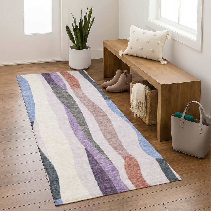Premium Machine Washable Mayfield AMF2188 Striped Rug, 2'3" x 7'6" Runner, Lavender