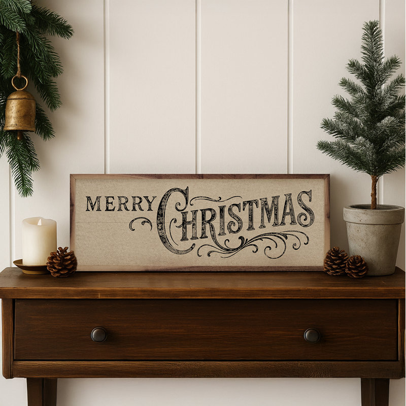 Joyeux Noël orné, H 10 po x l 16 po, Blanc