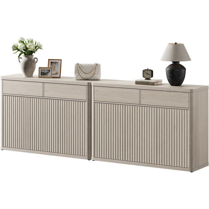 Cesiro 50.15''W Storage Sideboard With 2-Draw And 3-Door, White Alder, 2