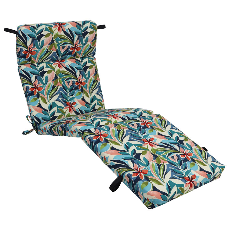 72-Inch By 24-Inch Outdoor Chaise Lounge Cushion, Ivory/Blue/Somap Multi Floral
