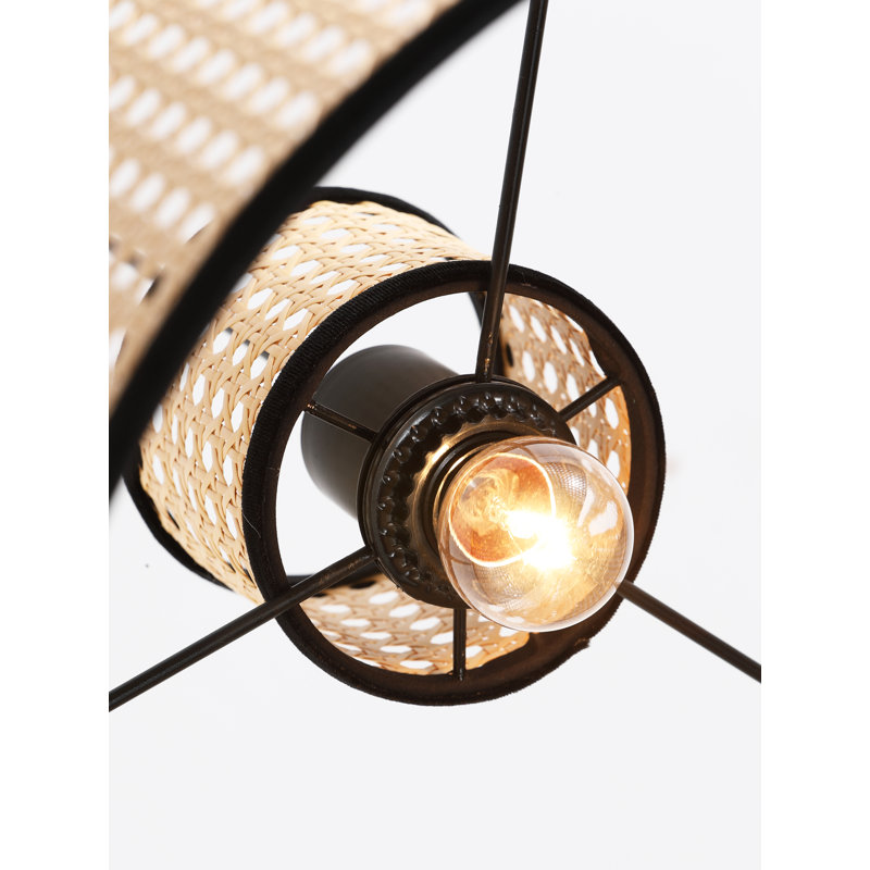 Nakuv 1 - Light Cane Rattan & Velvet Drum Boho Pendant, 53.78'' H x 9.84" W x 9.84" D
