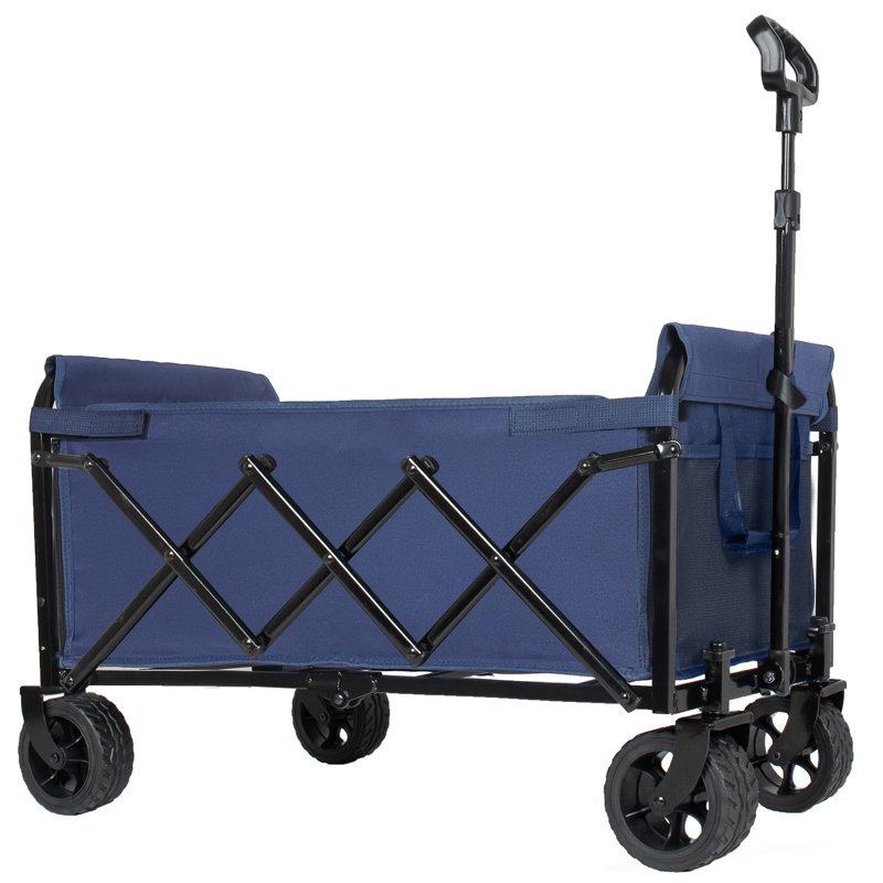 Chariot utilitaire extensible à deux couches avec de larges roues et une capacité de 220 lb pour le camping, le jardinage et le magasinage - bleu foncé