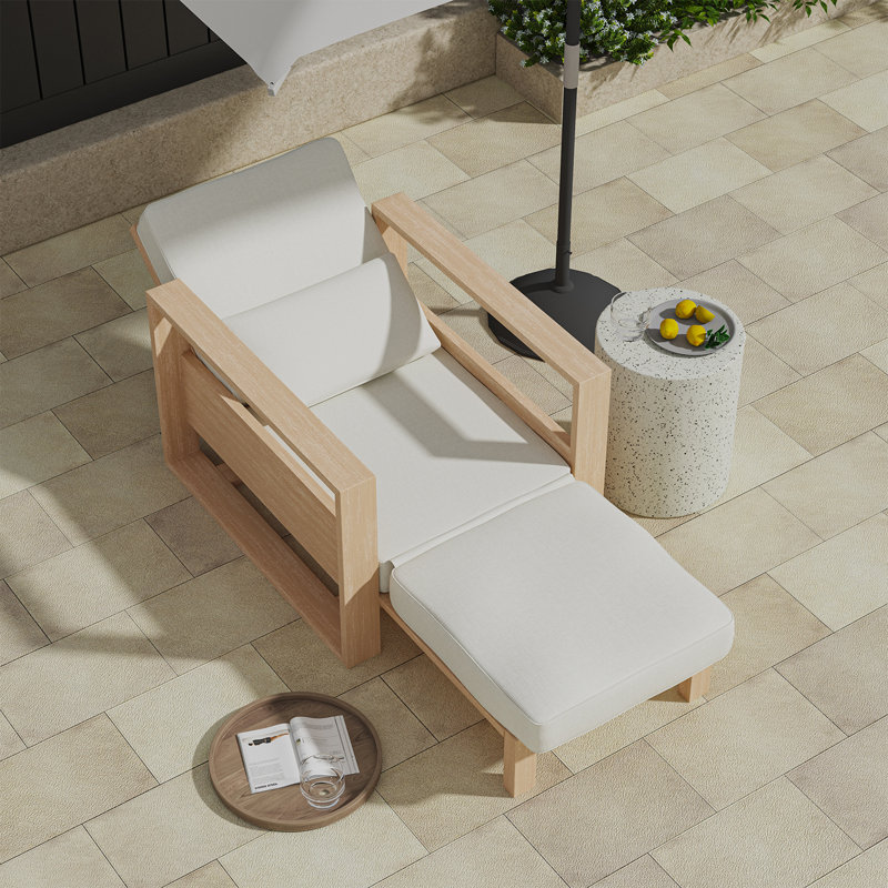 Chaise longue extensible en bois massif avec coussin lombaire de 37,75 po de largeur Darren, Blanc