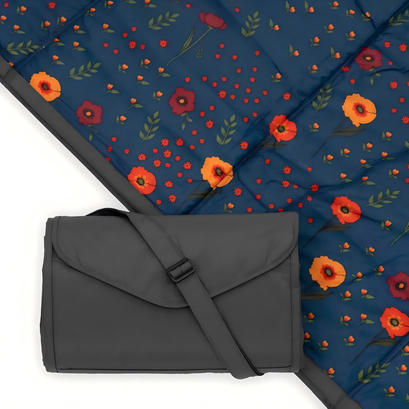 Couverture d'extérieur pour pique-nique et plage, 1 couche (coquelicot de minuit)