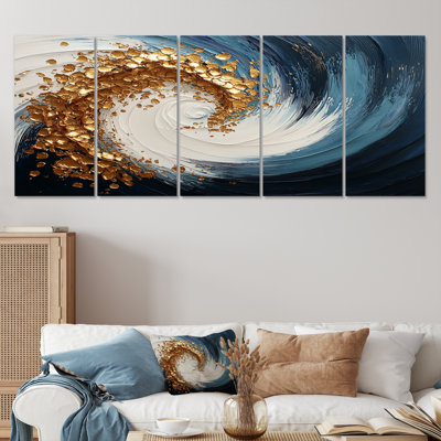 Ensemble de décorations murales spirales abstraites blanches, bleues et dorées Maelstrom I
