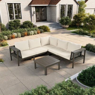 5 - Person Acacia Solid Wood Seating Group With Cushions, Outdoor Sectional Sofa Set by Latitude Run
