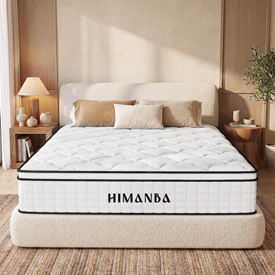 Matelas hybride à ressorts ensachés 12 po pour matelas très grand et isolant, support de bord, tissu tricoté respirant, fermeté moyenne, lit dans une boîte, CertiPUR-US