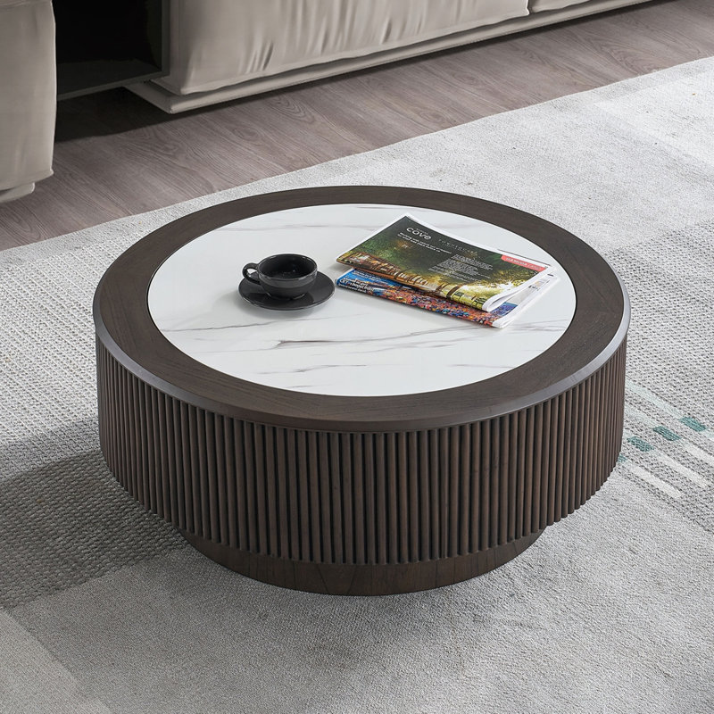 Table basse avec autocollants en faux marbre, H 15,94 po x l 31,5 po x P 31,5 po