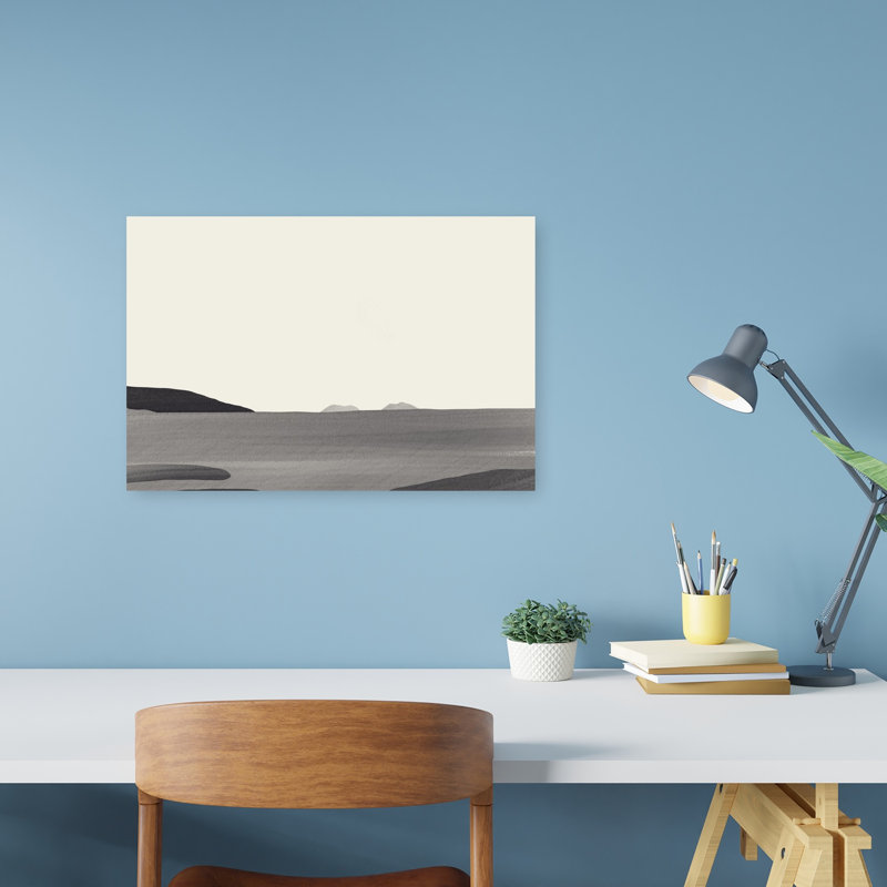 «Calm Grey Ocean Horizon Abstract Contemporary Minimalist Landscape Nature», reproduction d'art murale, H 12 po x l 18 po