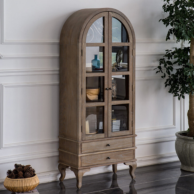 Vitrine arquée au design rétro français, Brun noyer