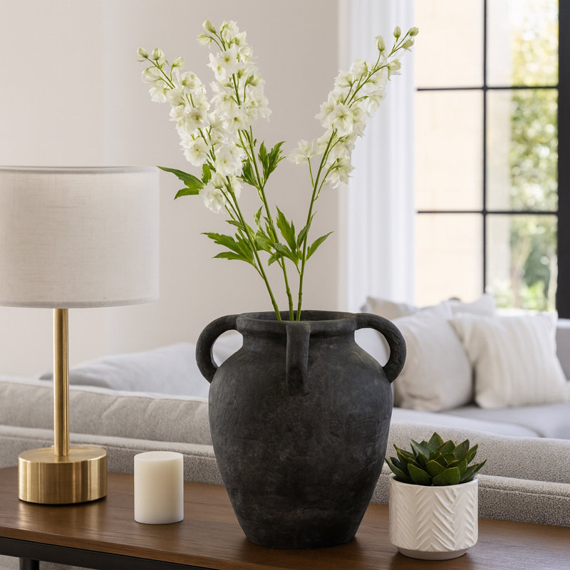 Vase de table en terre cuite rustique avec poignée pour décoration intérieure - vase de style pot de fleurs pour le salon, le bureau et l'entrée