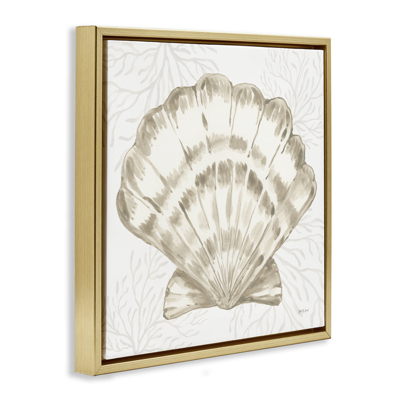 Art mural sur toile Clam Shell & Neutral Coral, H 25 po x l 25 po, Cadre flottant métallique doré