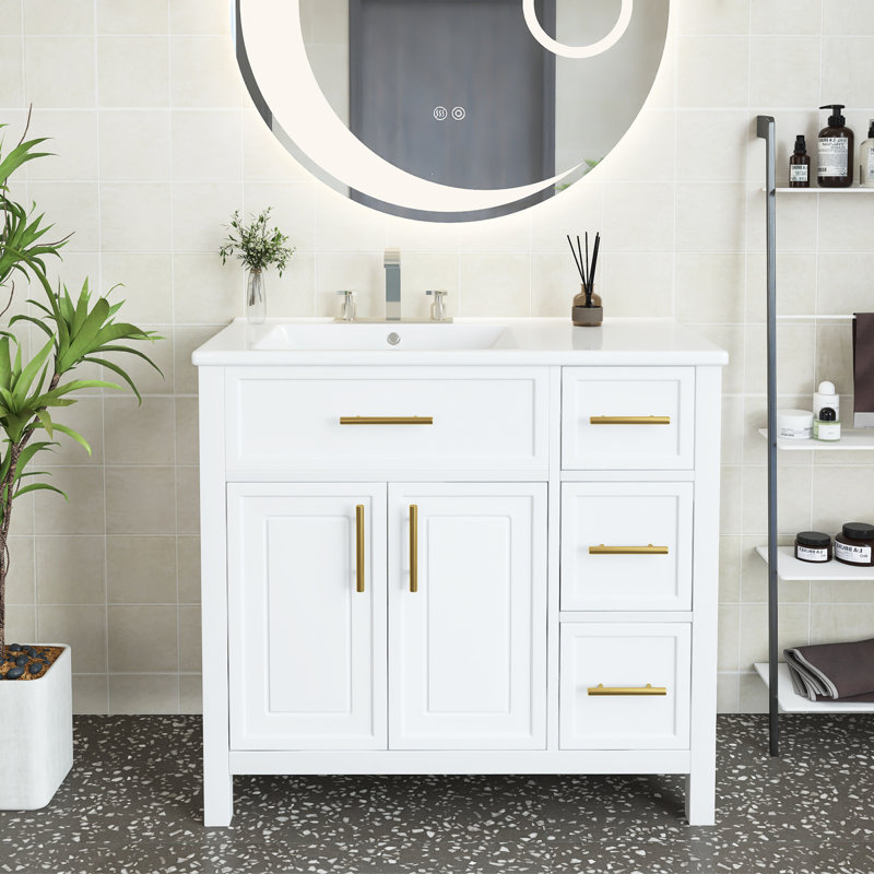 Niyema 36 " W Free Standing Wall Mounted 1 Single Vanity Bathroom Vanity With Ceramic Top