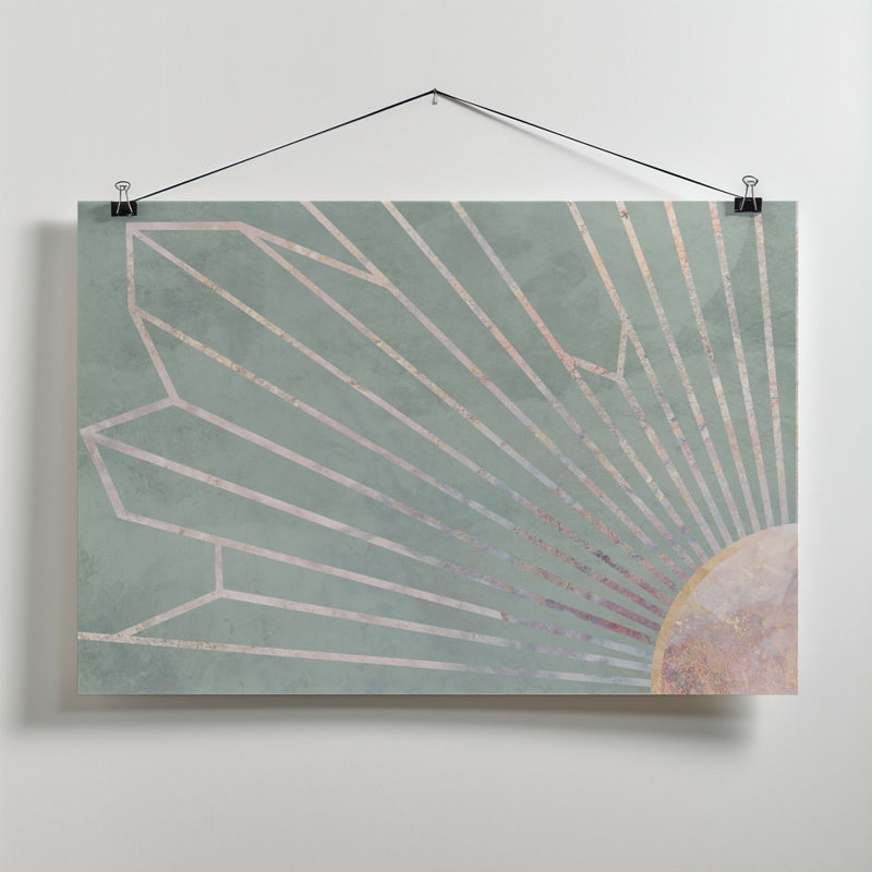 Gold geometric sun rays mural, 50.8 cm H x 76.2 cm W