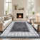 Modern Plaid Machine Washable Rug with Non-Slip Backing, Foldable Low Pile Floor Cover, Contemporary Bordered Indoor Mat for Bedroom, Living Room