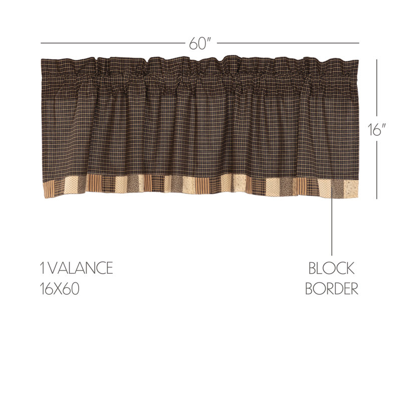 Cantonnière sur mesure en coton noir Kaki / kaki / crème foncé Kettle Grove, l 60 po x L 16 po