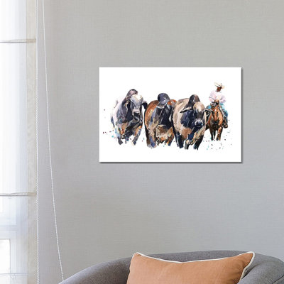 " Brahman Cattle And Cowboy " by EdsWatercolours Painting Print