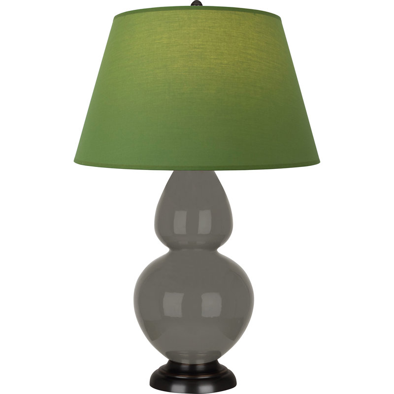 Lampe de table double gourde en céramique, Frêne verni / bronze, Thé vert / taupe, Bronze