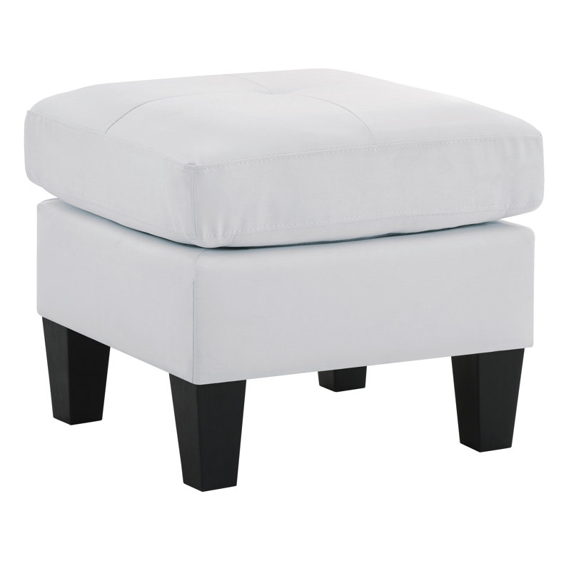 Repose-pieds rembourré Mucci, Simili cuir blanc