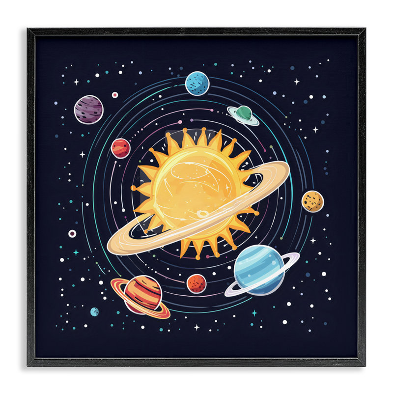 Solar System Planets Orbit Framed Giclee, design by Creative Studio, Midnight Black Framed Giclee, 24" H x 24" W