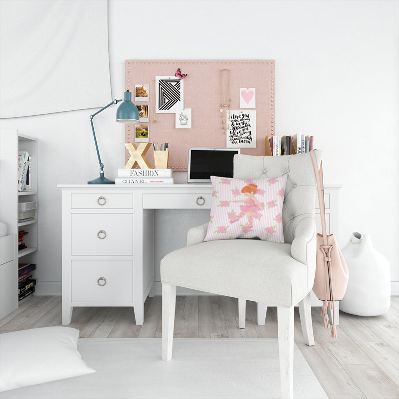 Coussin intérieur/extérieur à points ballerine head, Rose / blanc, 14 po x 14 po