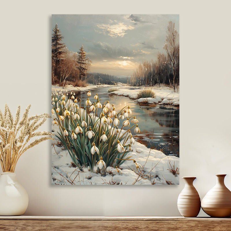 Winter Snowdrops Flowers By The Lake I - Snowdrops, art mural, Métal métal, 12" H x 20" W