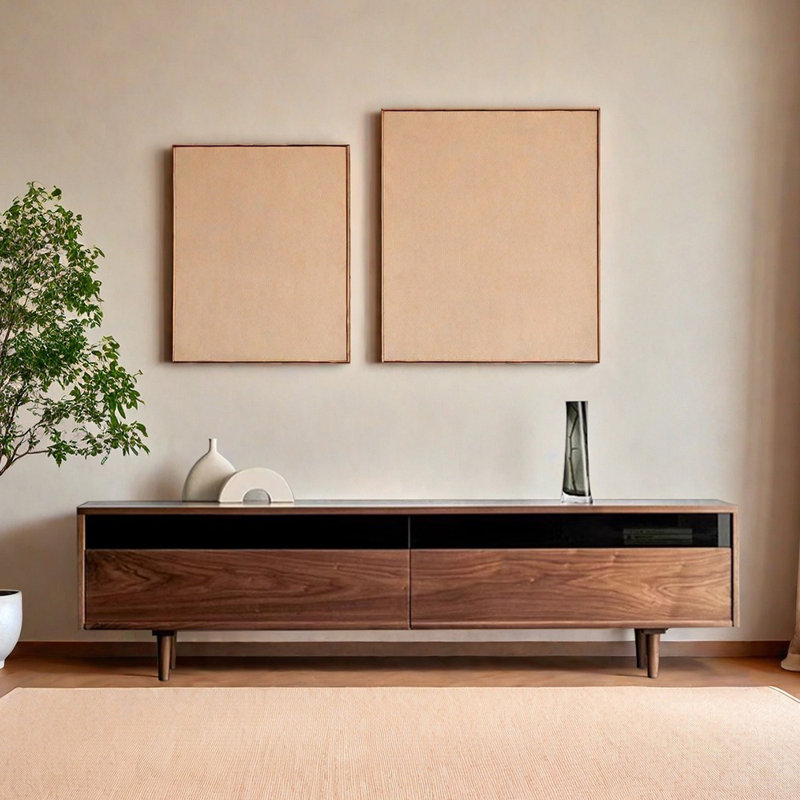Meuble télé en bois massif de style Wabi-sabi, H 20,47 po x L 78,74 po x l 17,71 po