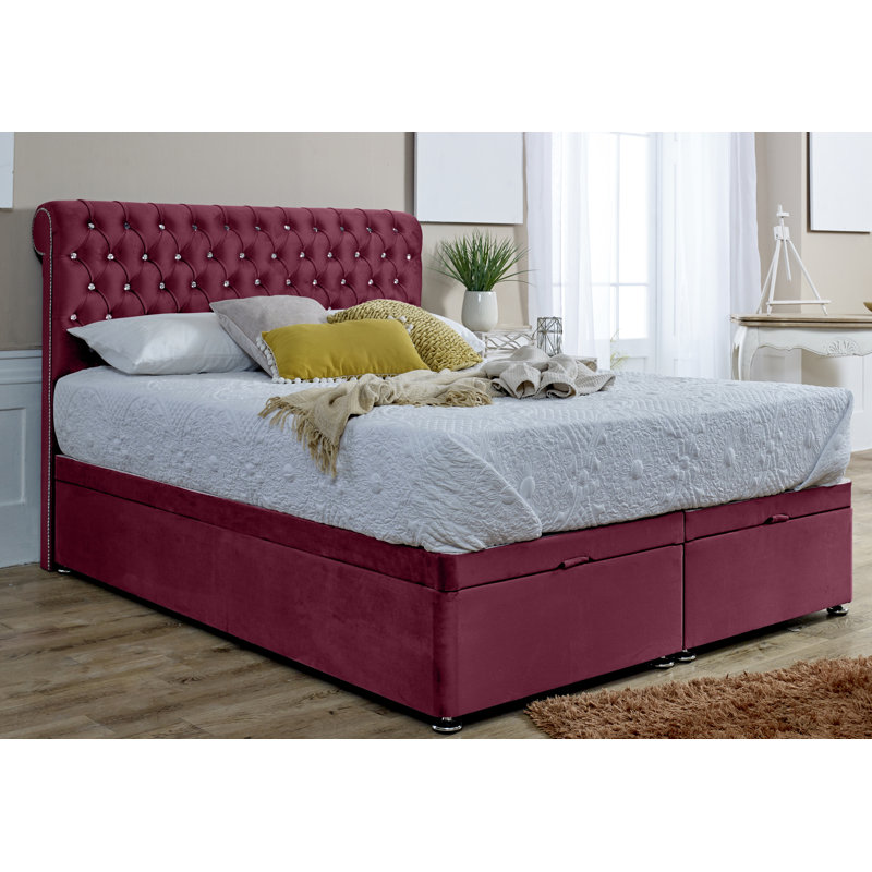 Elicia Upholstered Ottoman Storage Bed, Single (3'), Maroon