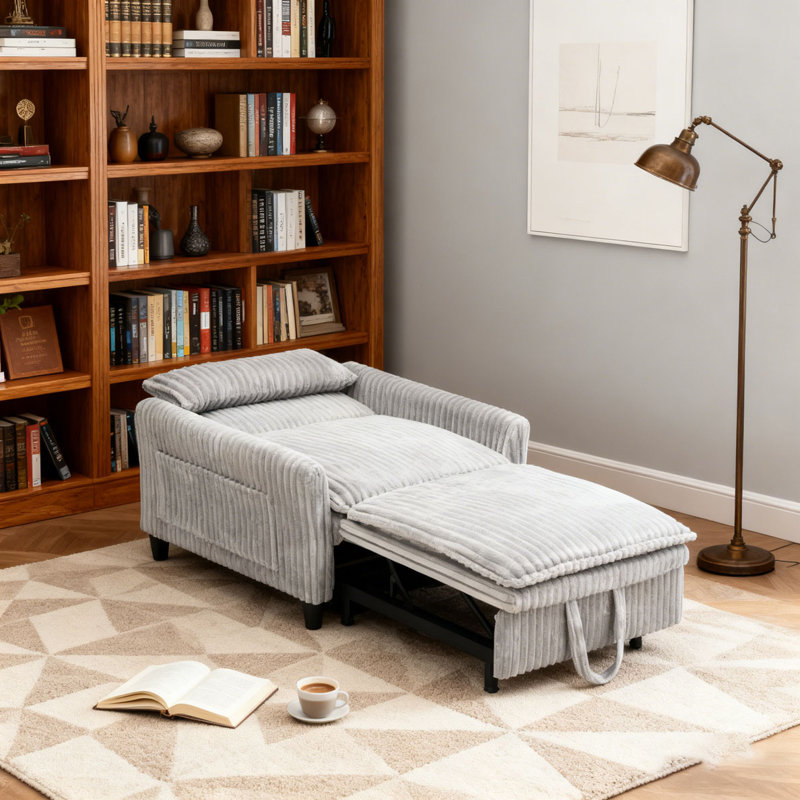 Corduroy Fabirc Fauteuil confortable pour petit appartement Chambre à coucher Balcon Petit canapé-lit Petit canapé avec coussin