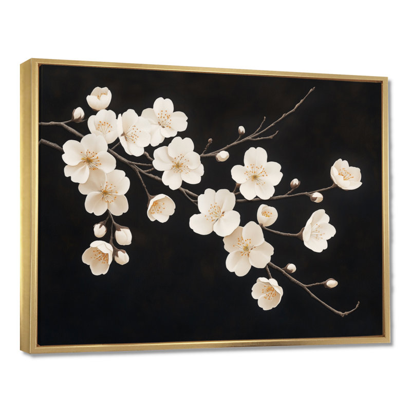 Nuit d'ivoire Bloom I - Décoration murale encadrée Fleurs de cerisier, H 30 po x l 40 po, Gold Floater Framed