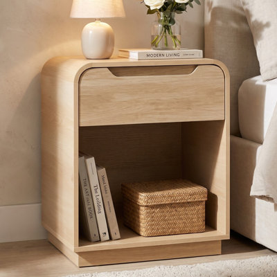 Modern Wood Nightstand With Drawer And Open Shelf